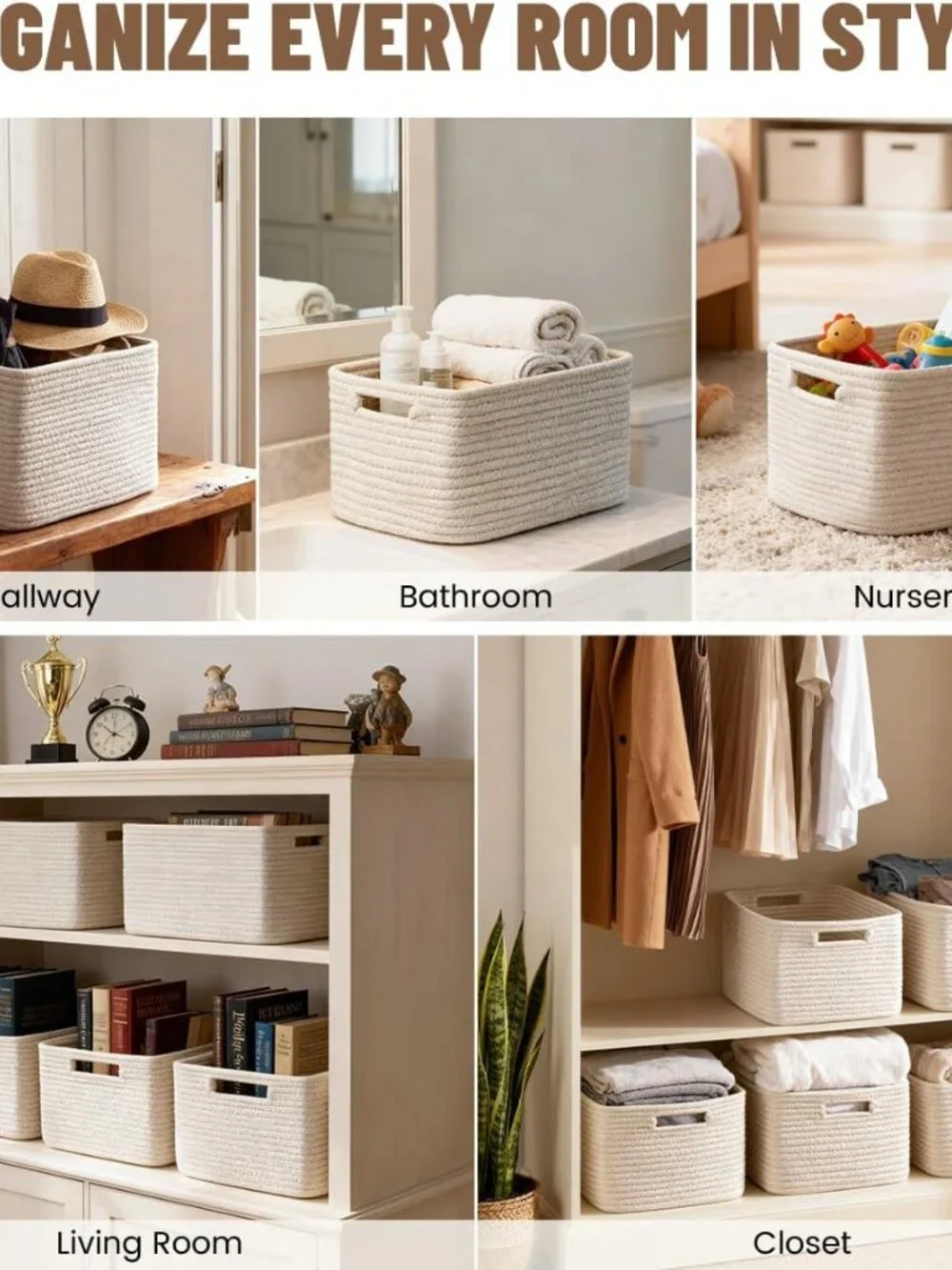 New 5 Pack Woven Storage Baskets, Decorative Storage Bins for Organizing | 13.8'